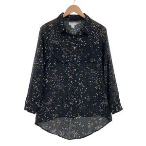 Cotton On Button Up Shirt Womens XS Black Polka Dot Chiffon Long Sleeve Pockets